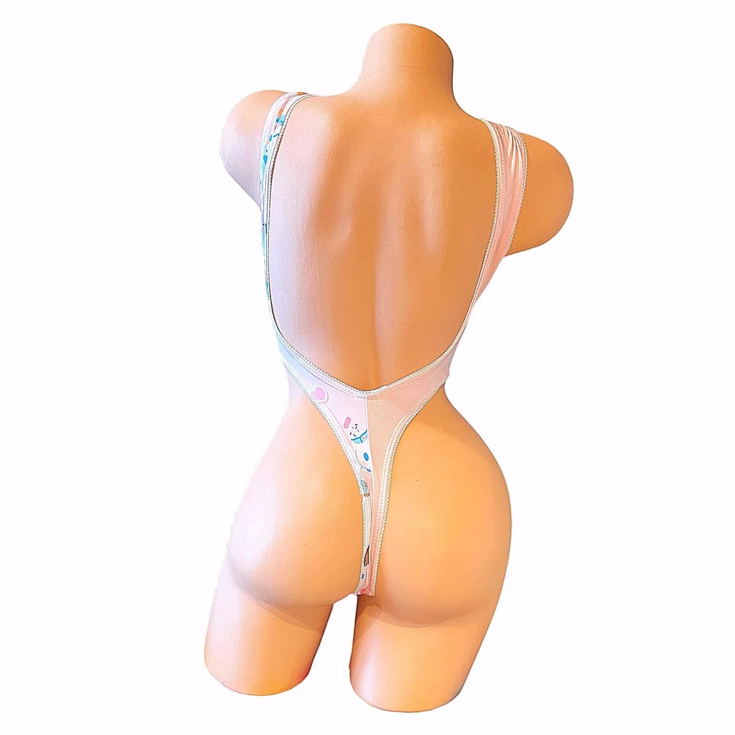 Criss - Cross Contrast Thong Monokini - Pink Sanrio - UPCYCLED Fashion - GrlFriday Shop