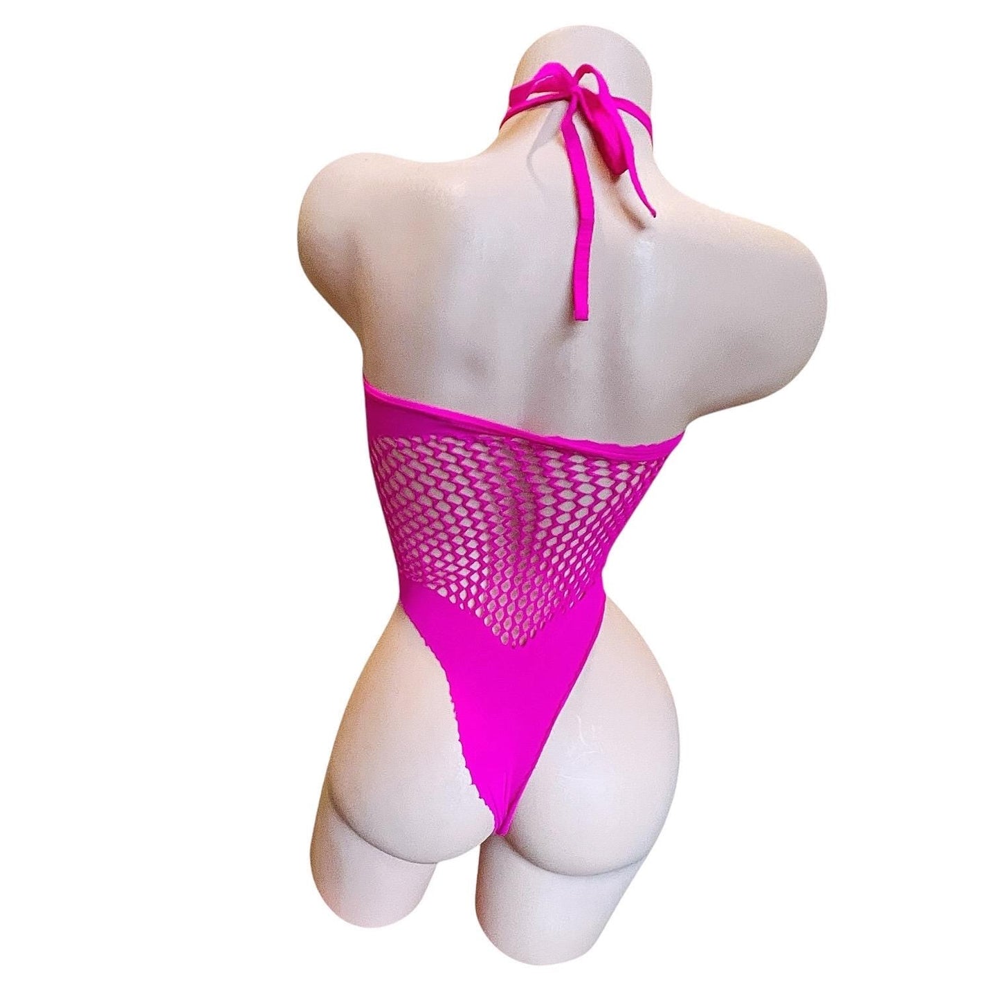 Hot Pink Halter Keyhole Fishnet Bodysuit - EXOTIC DANCEWEAR - GrlFriday Shop