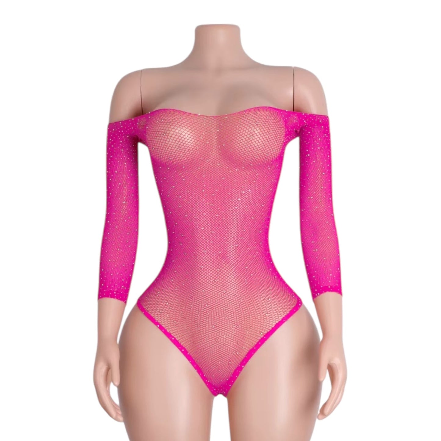 Hot Pink Rhinestoned Fishnet Bodysuit - GrlFriday Shop