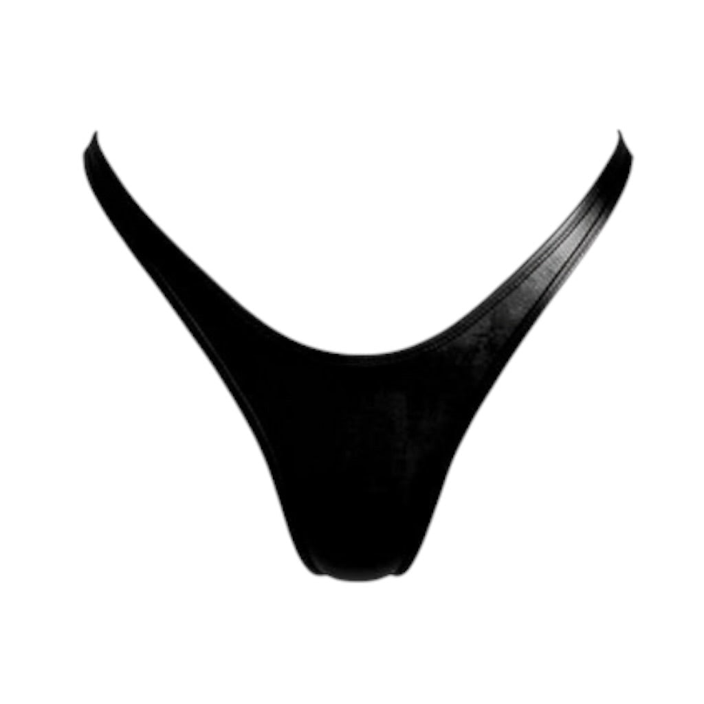 Retro High Thigh Cut Thong - Glossy Black - GrlFriday Shop