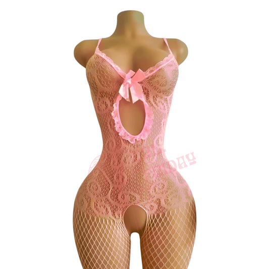 Ballet Pink Bodystocking with Bow + Lace trim - GrlFriday Shop