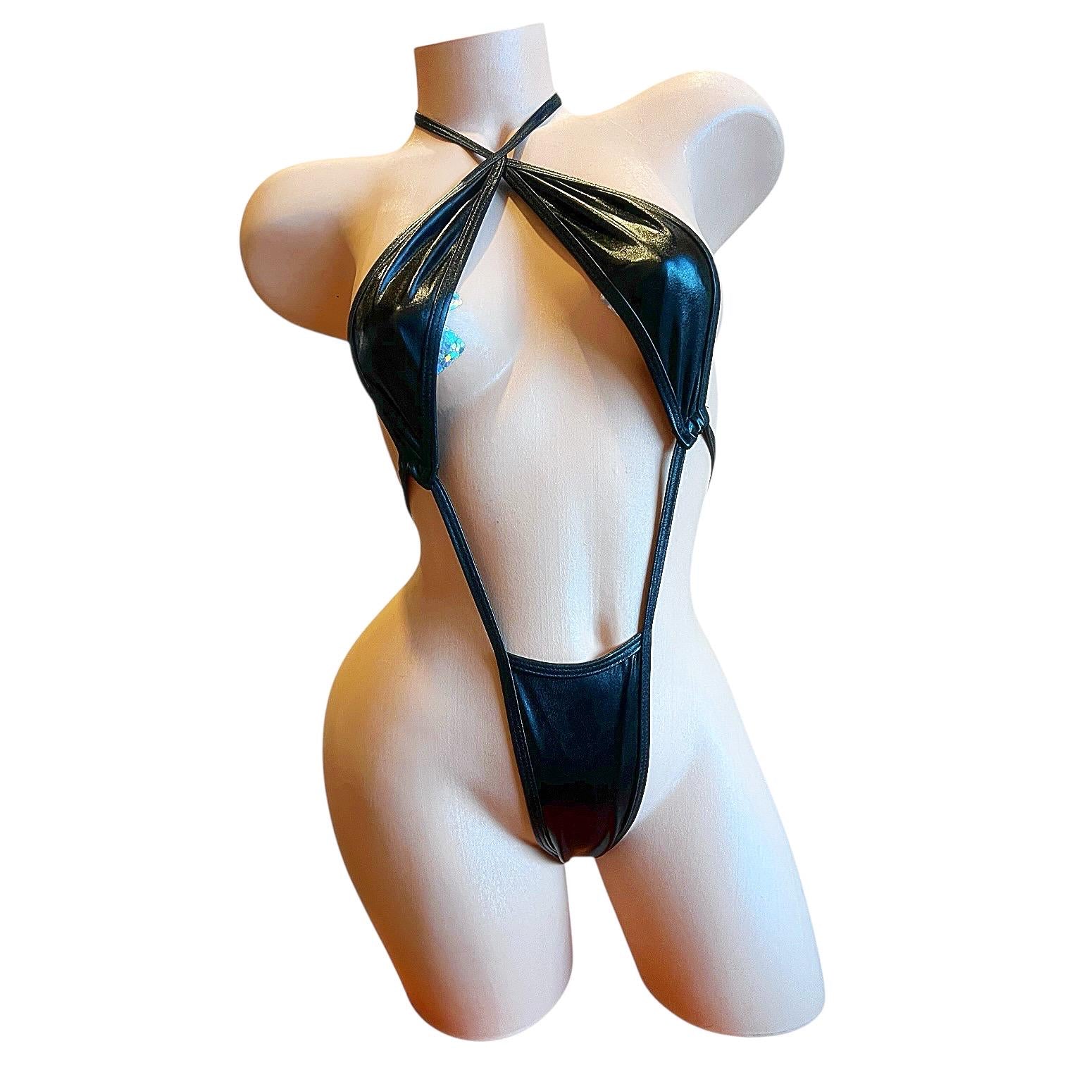 Black Faux Leather Slingshot Bikini - Fetish - GrlFriday Shop