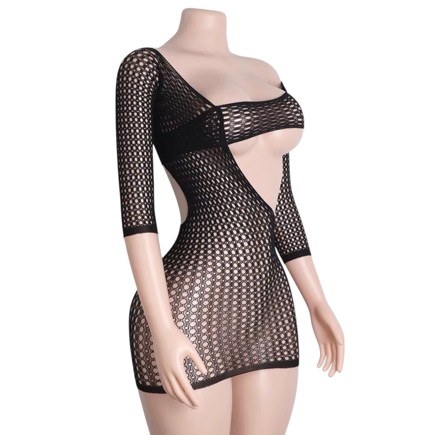 Black Fishnet Asymmetrical Cutout Mini Dress - GrlFriday Shop