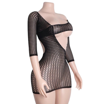 Black Fishnet Asymmetrical Cutout Mini Dress - GrlFriday Shop