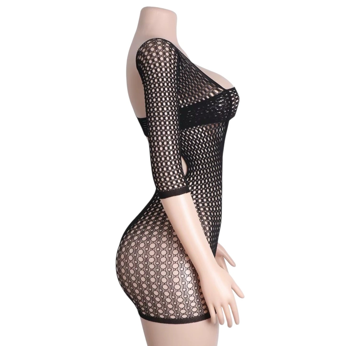 Black Fishnet Asymmetrical Cutout Mini Dress - GrlFriday Shop
