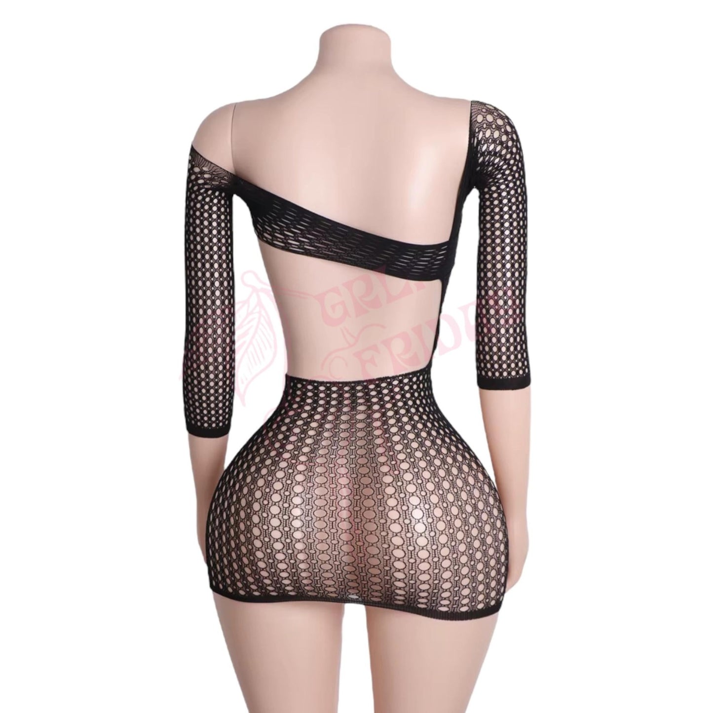 Black Fishnet Asymmetrical Cutout Mini Dress - GrlFriday Shop