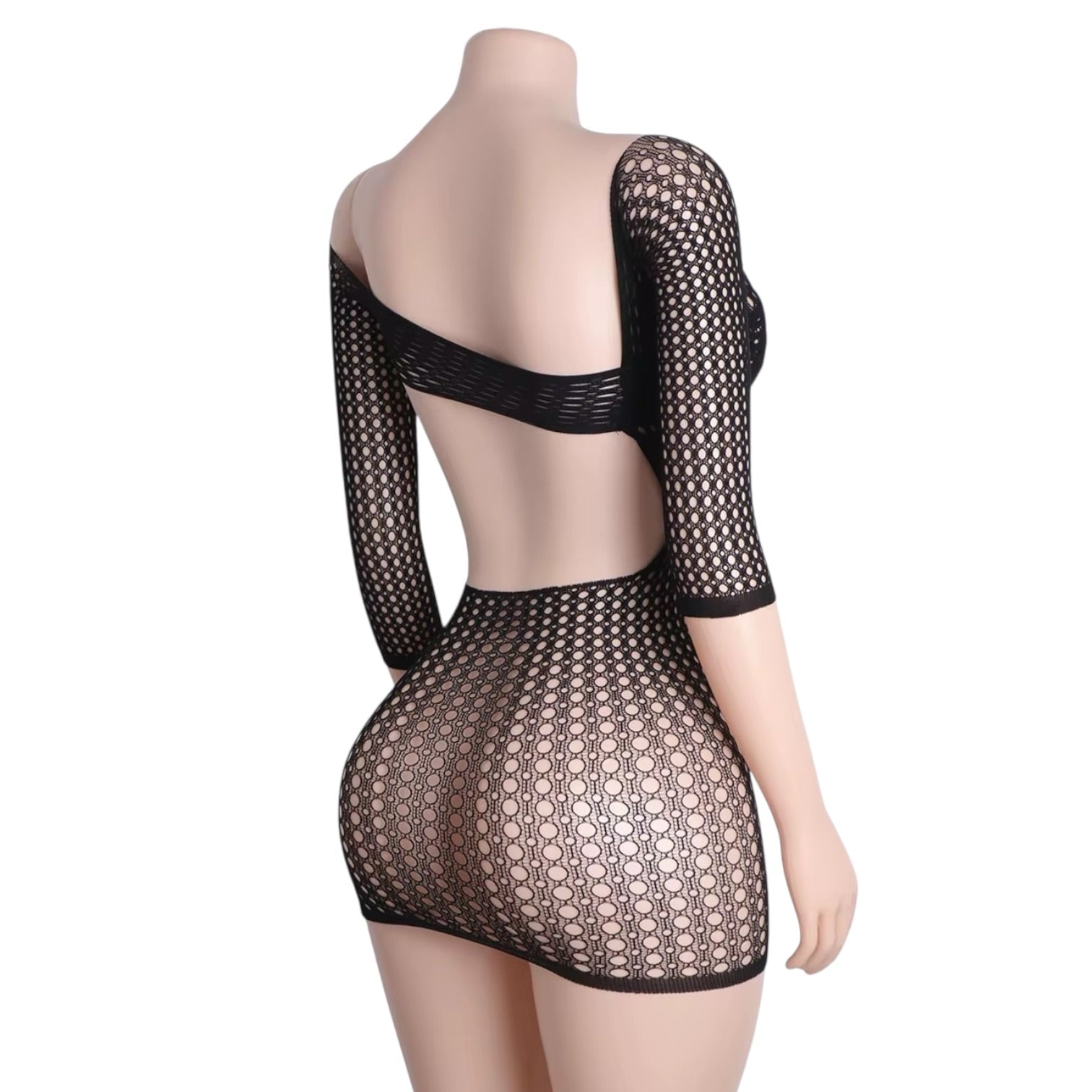 Black Fishnet Asymmetrical Cutout Mini Dress - GrlFriday Shop