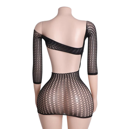 Black Fishnet Asymmetrical Cutout Mini Dress - GrlFriday Shop