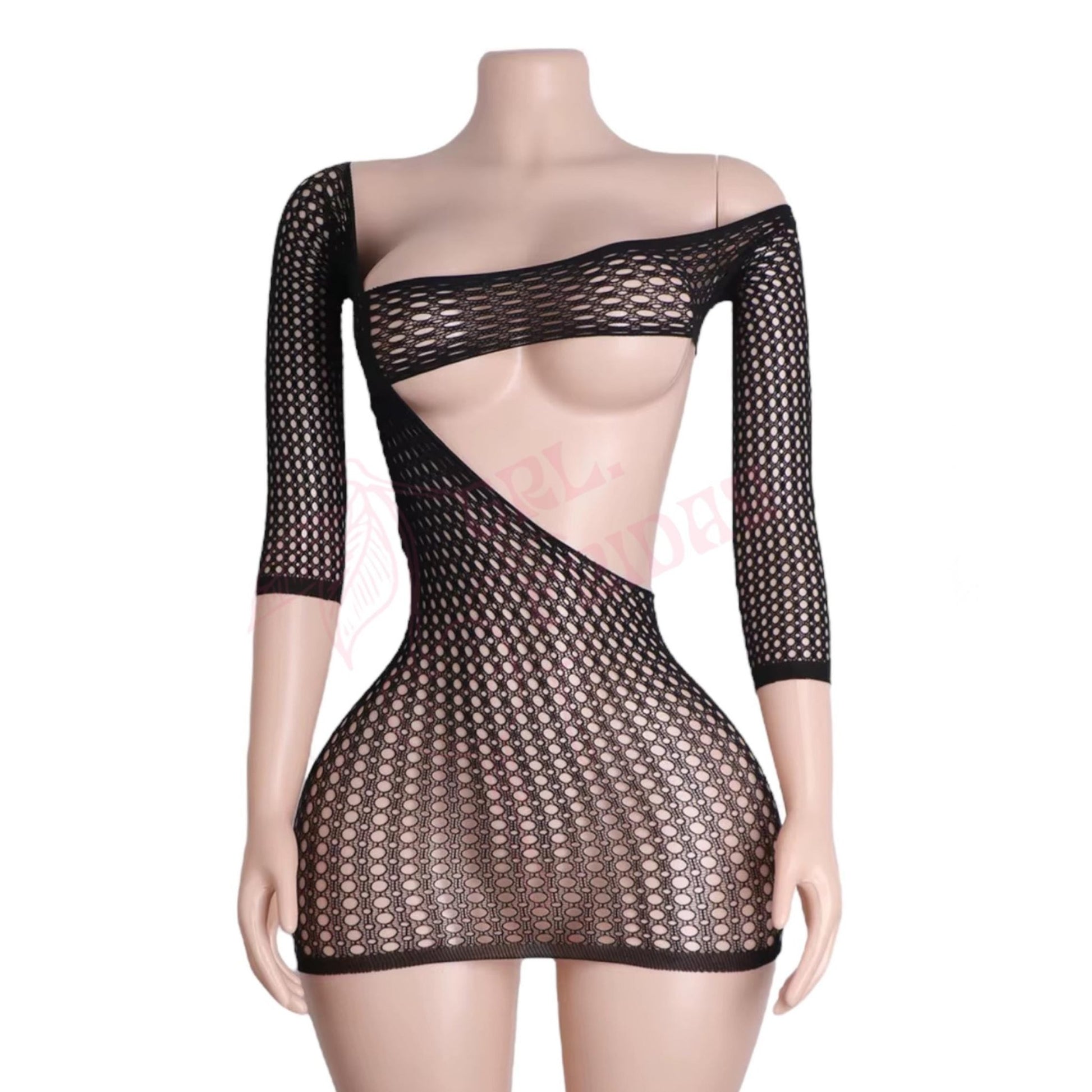 Black Fishnet Asymmetrical Cutout Mini Dress - GrlFriday Shop