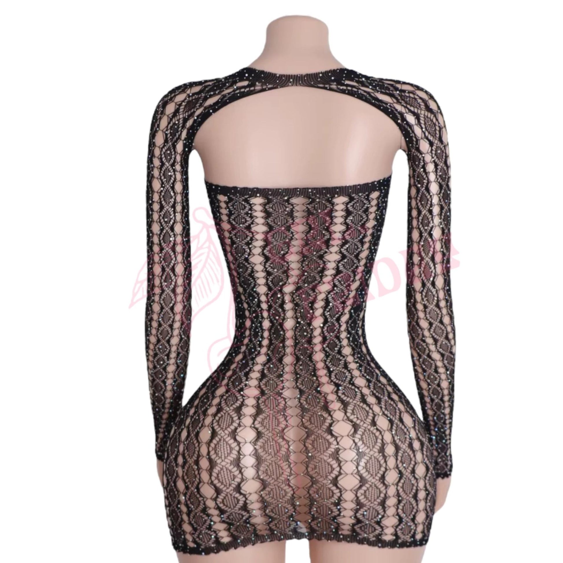 Black Lace Sheer Mesh Fishnet Mini Tube Dress with Long Sleeve Shrug - GrlFriday Shop
