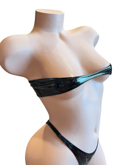 Black Latex Faux Leather Nanokini Microkini - GrlFriday Shop