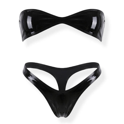 Black Latex Faux Leather Nanokini Microkini - GrlFriday Shop
