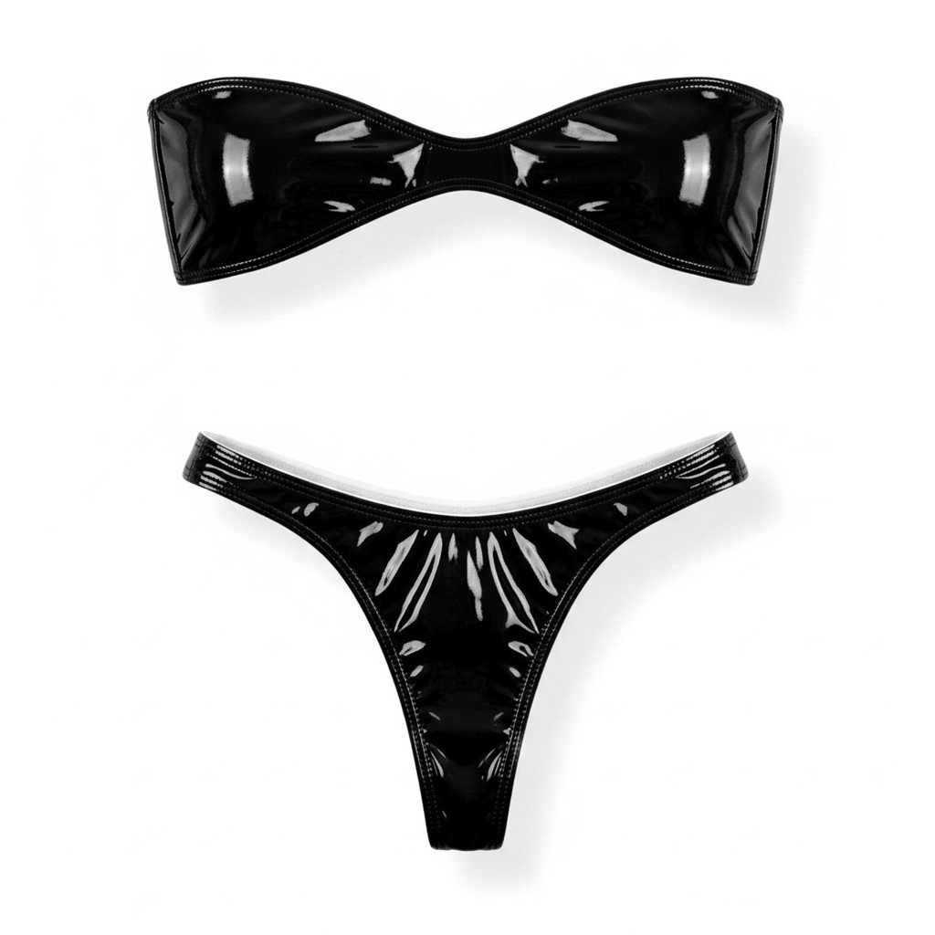 Black Latex Faux Leather Nanokini Microkini - GrlFriday Shop