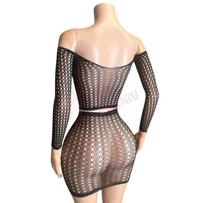 Black Long Sleeve Fishnet Skirt Set - GrlFriday Shop