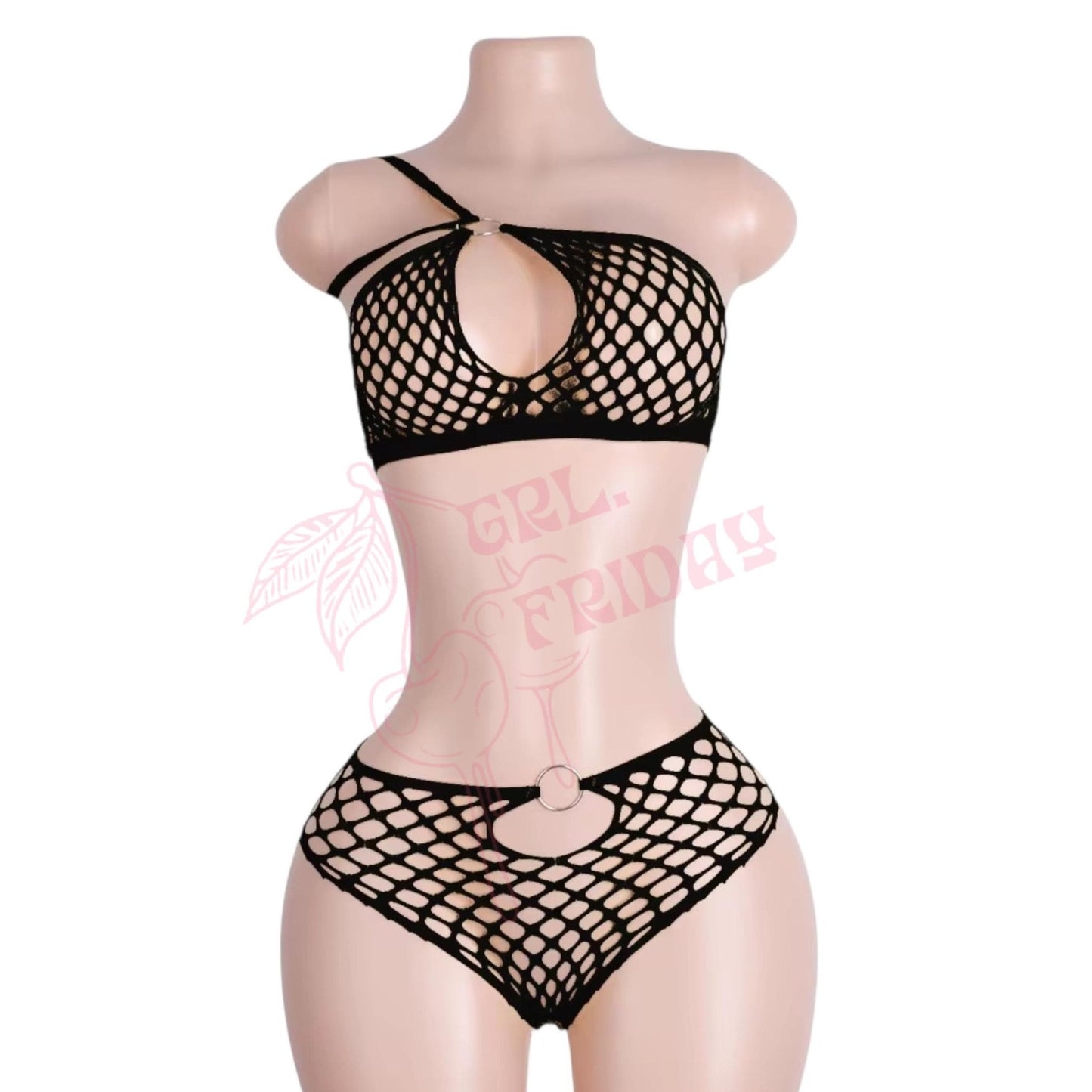 BLACK Mesh Halter Bikini Set with O - Rings - GrlFriday Shop