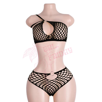 BLACK Mesh Halter Bikini Set with O - Rings - GrlFriday Shop