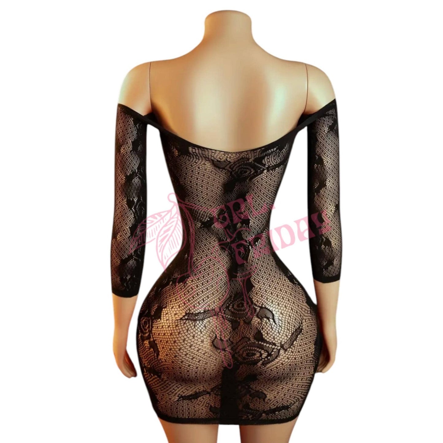 Black Mesh Long Sleeve Dress with Front Tie - GrlFriday Shop