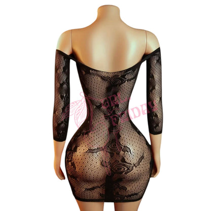 Black Mesh Long Sleeve Dress with Front Tie - GrlFriday Shop