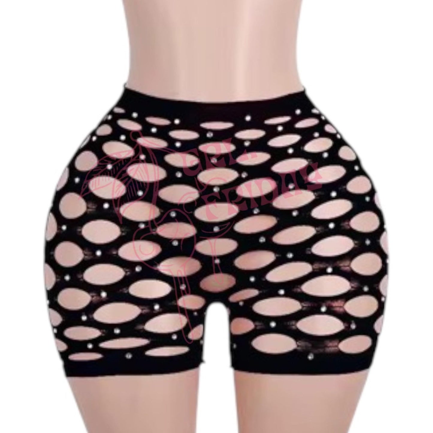 Black Rhinestoned Mesh Short Set - GrlFriday Shop
