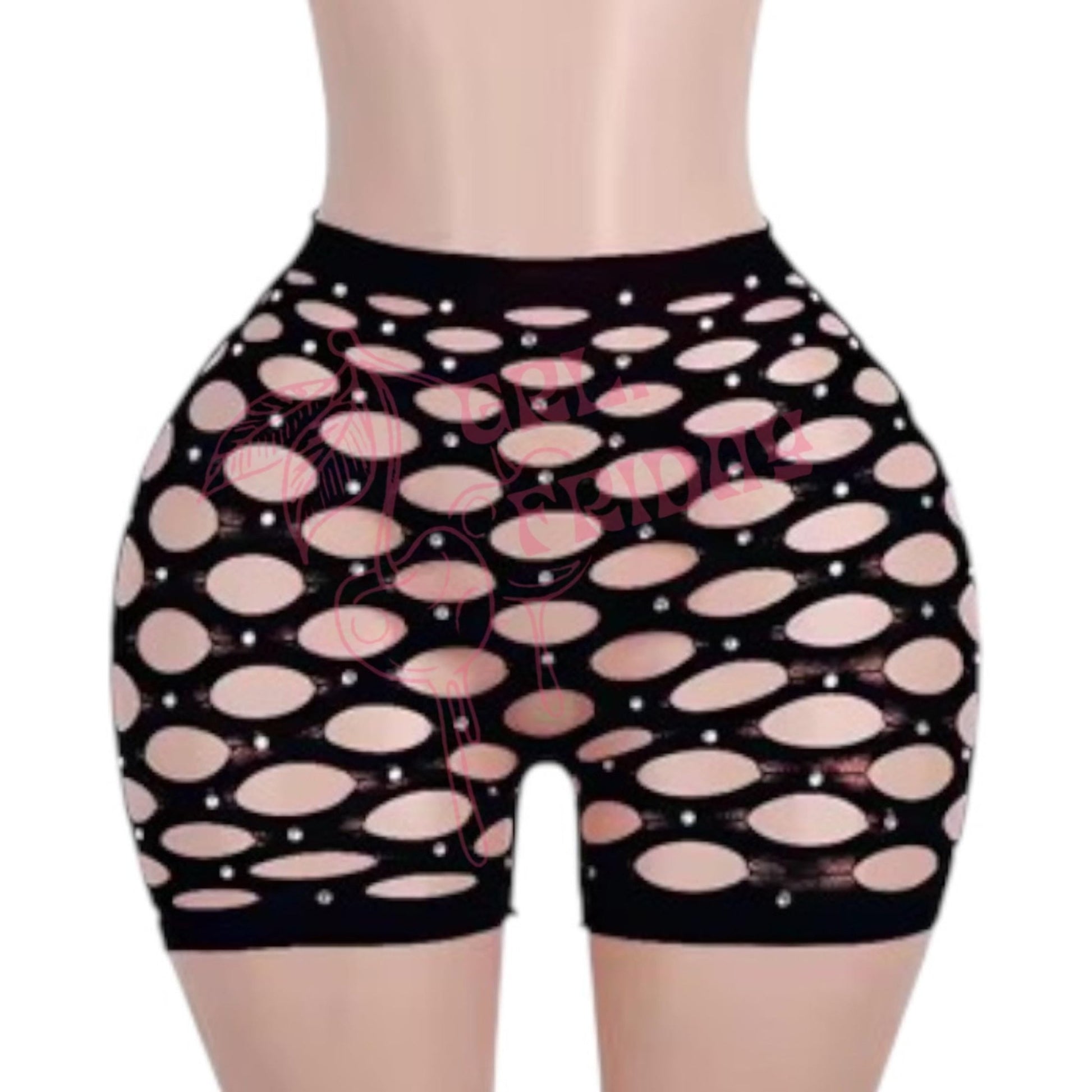 Black Rhinestoned Mesh Short Set - GrlFriday Shop