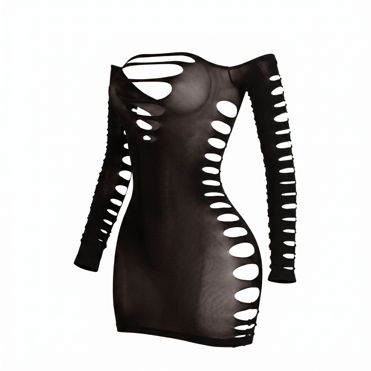 Black Sheer Shredded Long Sleeve Mini Dress - GrlFriday Shop