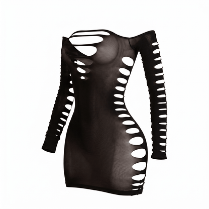 Black Sheer Shredded Long Sleeve Mini Dress - GrlFriday Shop