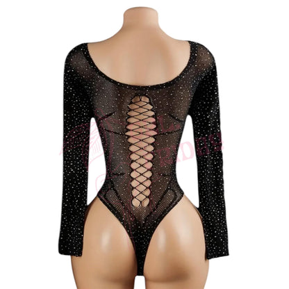 Black WIDOW Rhinestoned Bling Spider Fishnet Mesh Teddy - GrlFriday Shop