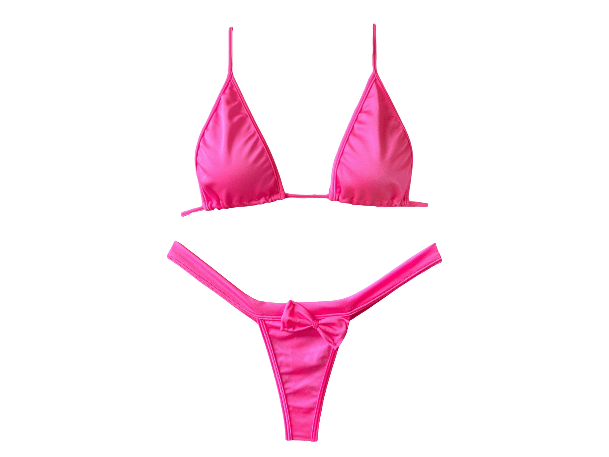 Bubblegum Pink Mini Tri - Kini with Bow Thong - GrlFriday Shop
