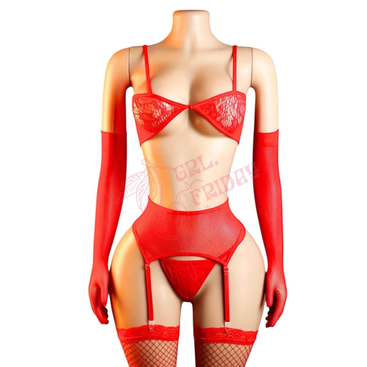 Cherry Red 7 Piece Fishnet Lingerie Set - GrlFriday Shop