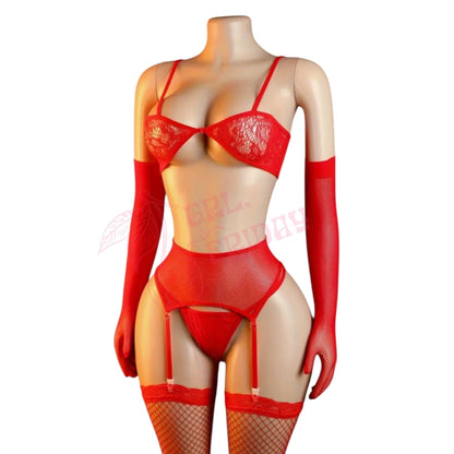 Cherry Red 7 Piece Fishnet Lingerie Set - GrlFriday Shop