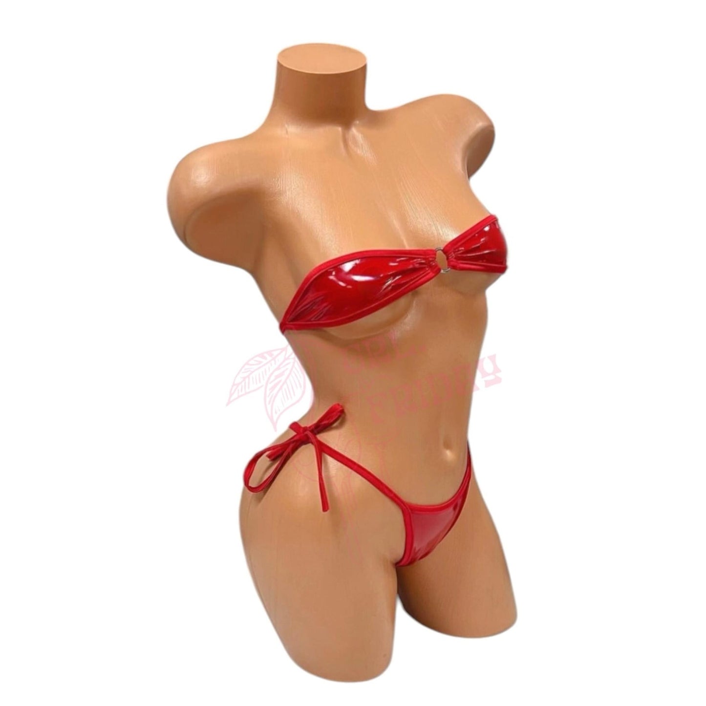 Cherry Red Latex Look O - Ring Thong Nanokini Microkini - GrlFriday Shop