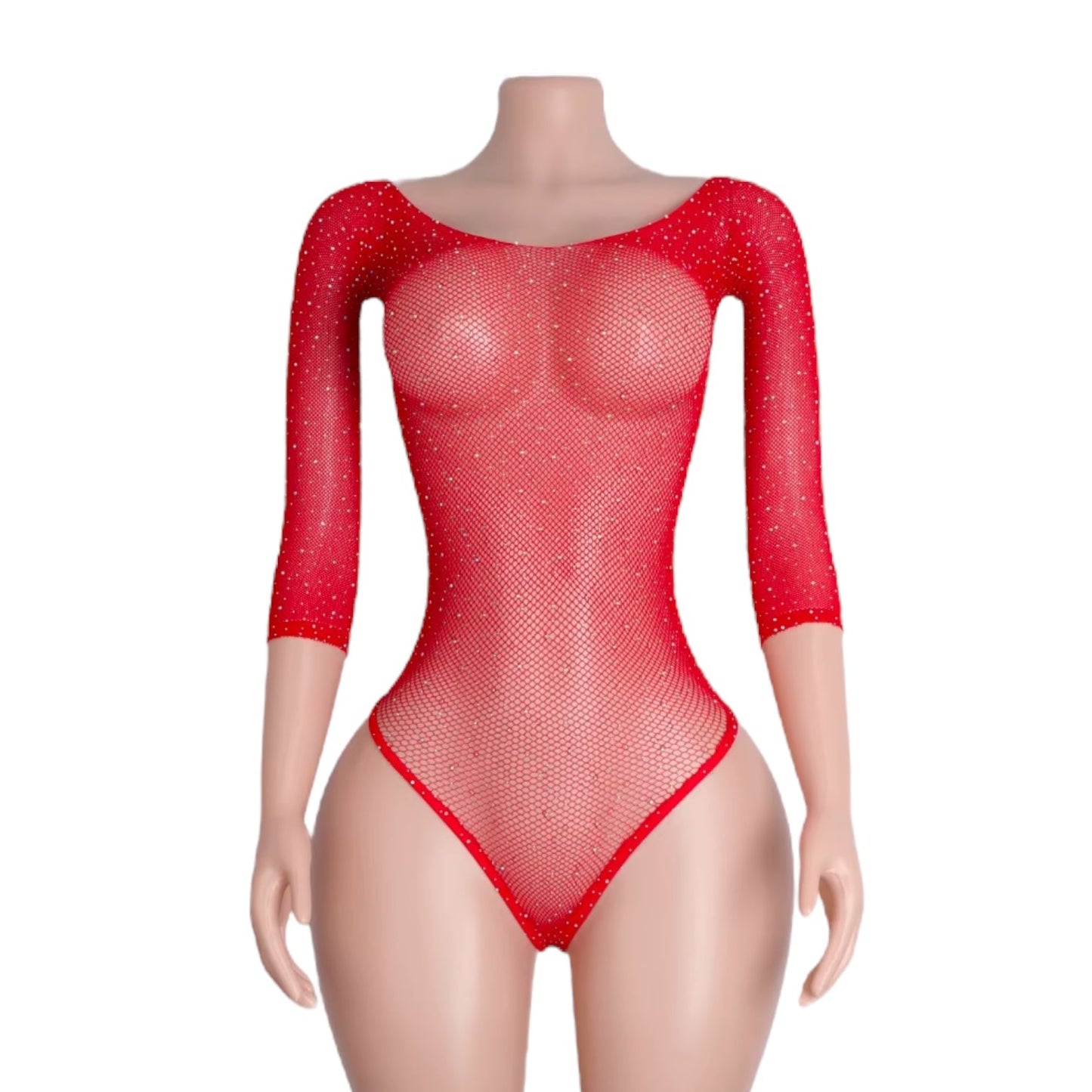 Cherry Red Rhinestoned Fishnet Bodysuit - GrlFriday Shop