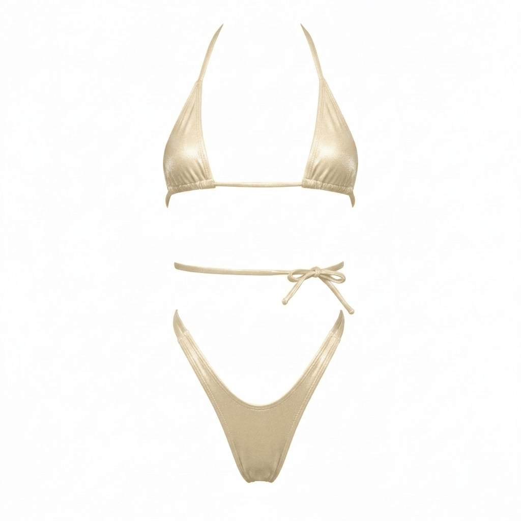 Coffee Nude Retro High Cut Thong Tri - Kini Set - String Bikini - GrlFriday Shop