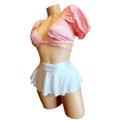 Coral Pastel Pink Coquette Peasant Crop Top - EXOTIC DANCEWEAR - GrlFriday Shop