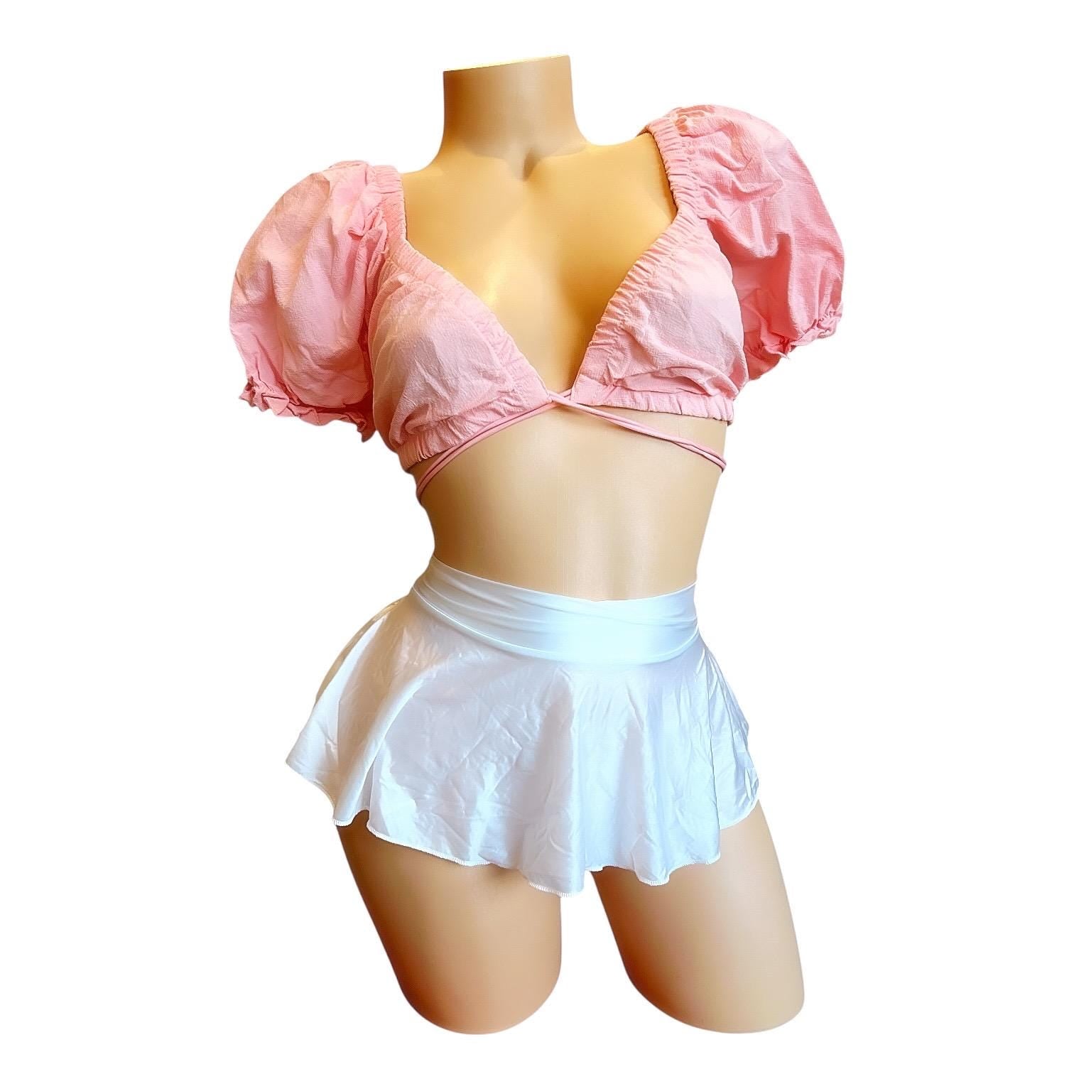 Coral Pastel Pink Coquette Peasant Crop Top - EXOTIC DANCEWEAR - GrlFriday Shop