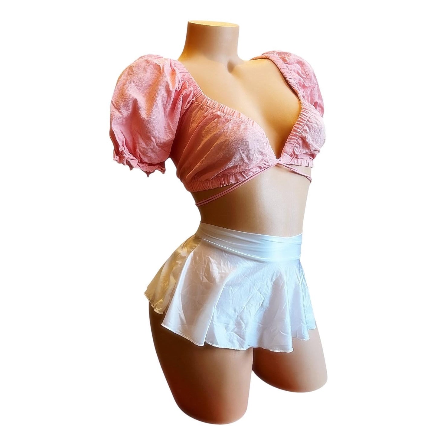 Coral Pastel Pink Coquette Peasant Crop Top - EXOTIC DANCEWEAR - GrlFriday Shop