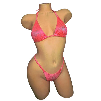 Coral Rhinestoned Spider G String Thong Mini Tri - Kini Set - GrlFriday Shop