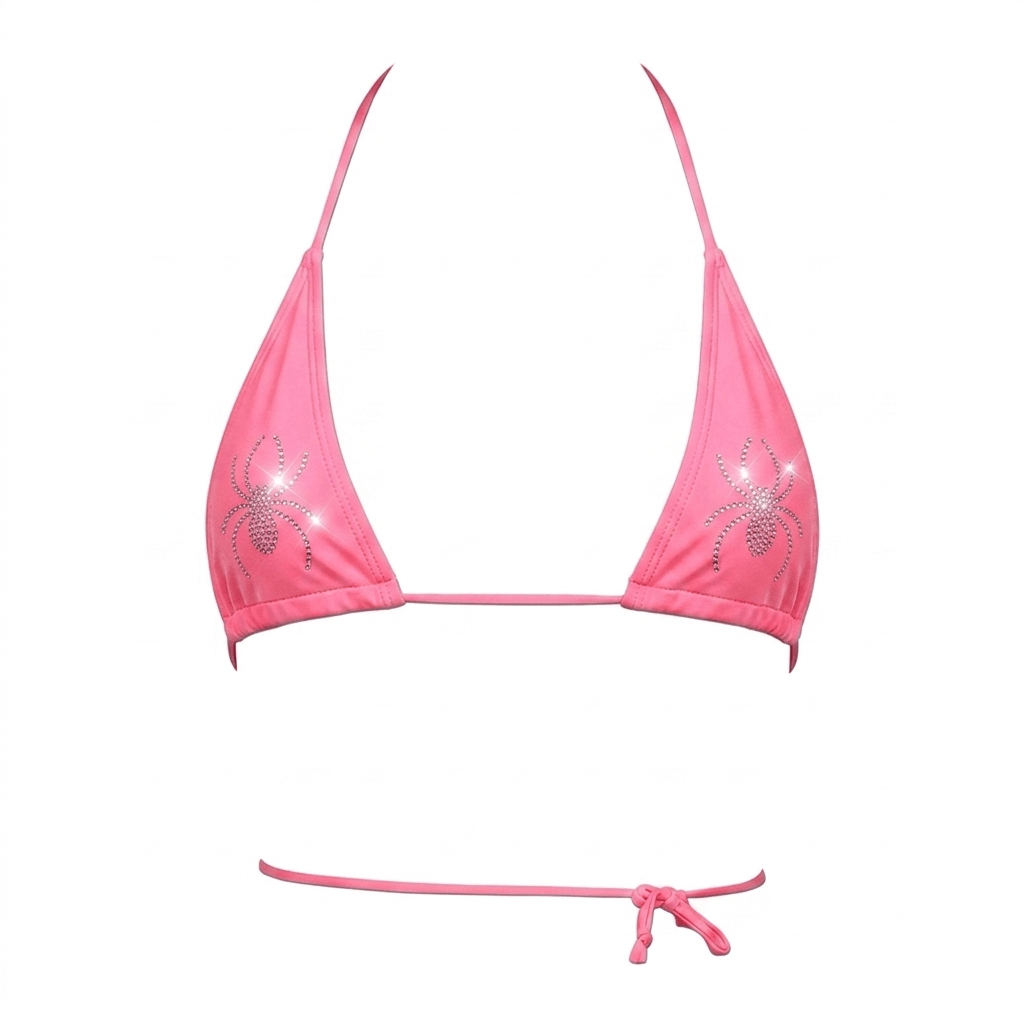 Coral Rhinestoned Spider G String Thong Mini Tri - Kini Set - GrlFriday Shop
