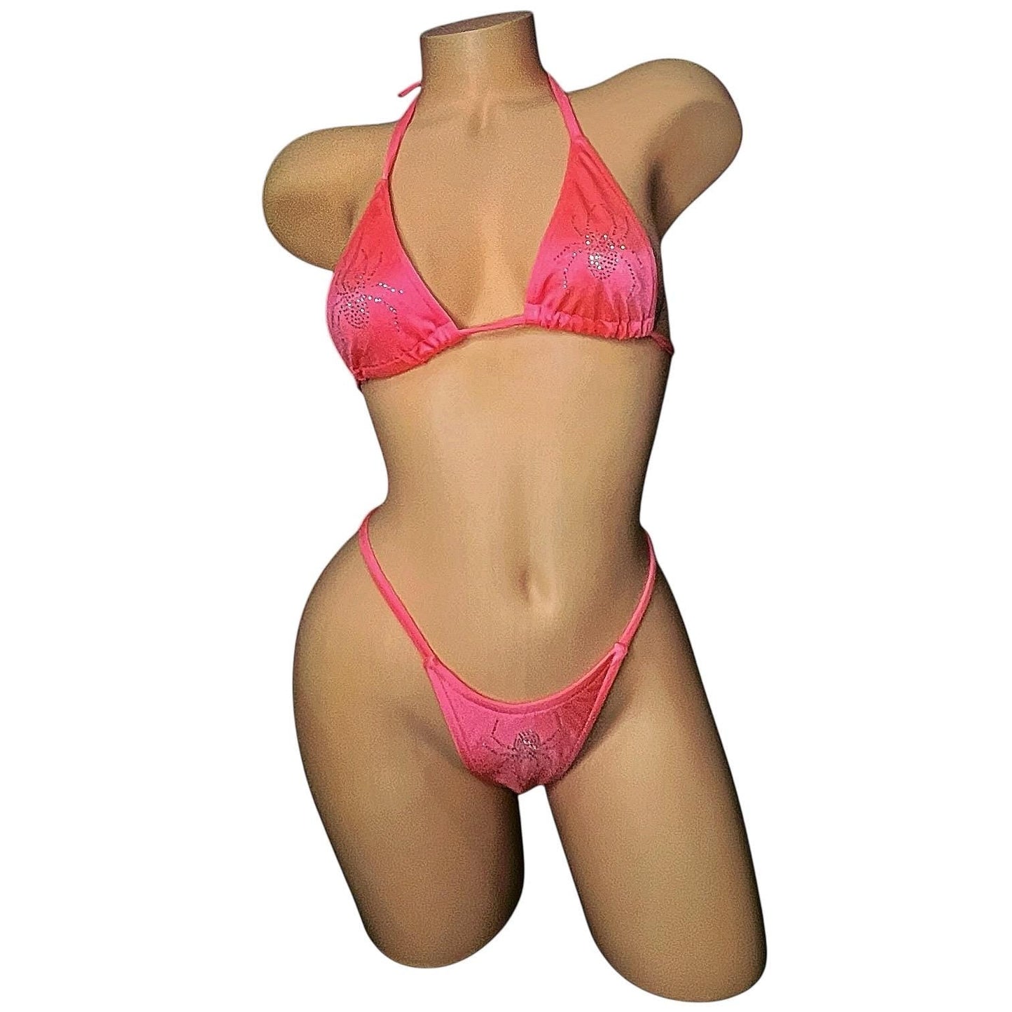 Coral Rhinestoned Spider G String Thong Mini Tri - Kini Set - GrlFriday Shop