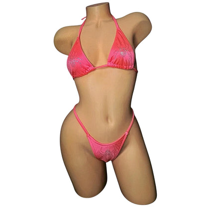 Coral Rhinestoned Spider G String Thong Mini Tri - Kini Set - GrlFriday Shop