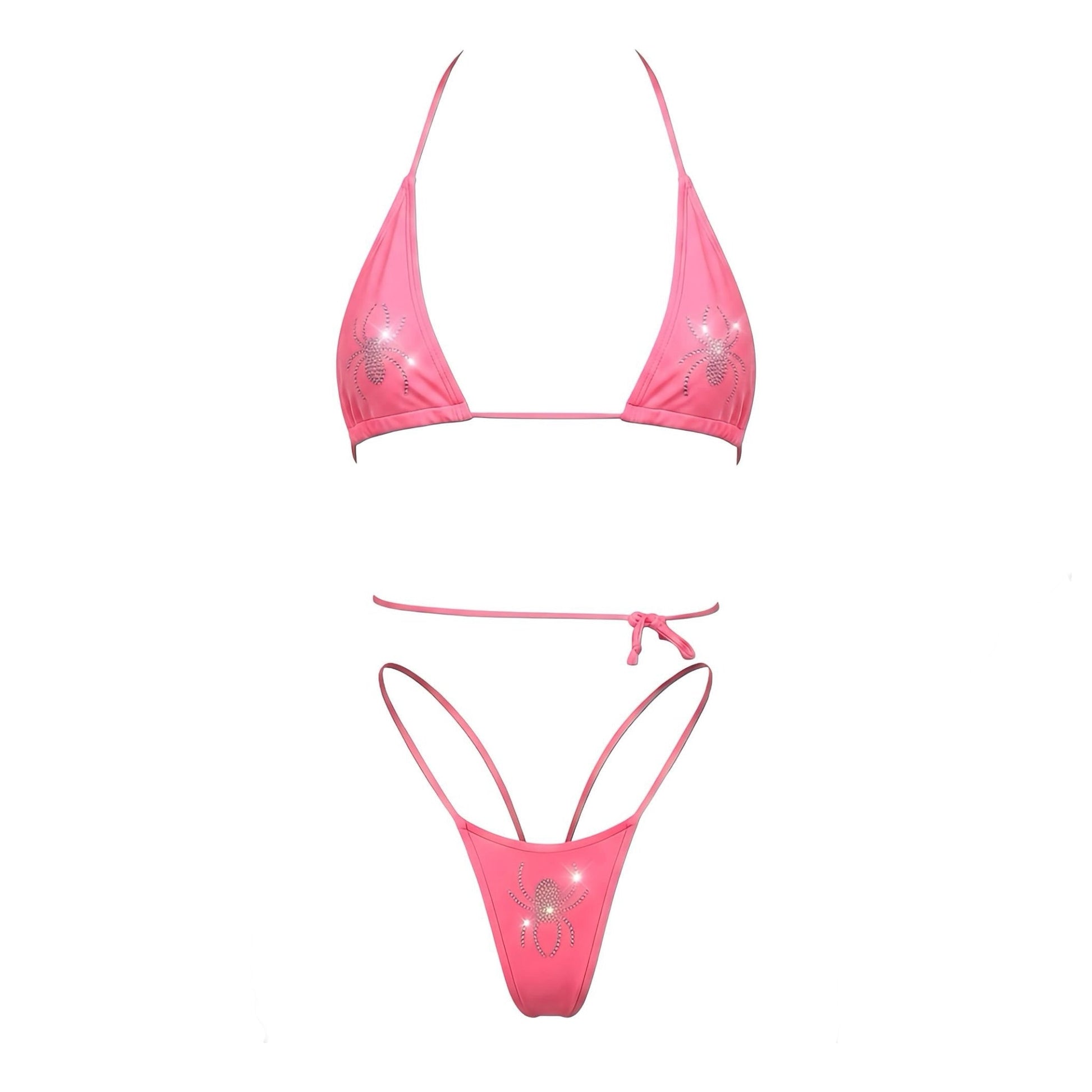 Coral Rhinestoned Spider G String Thong Mini Tri - Kini Set - GrlFriday Shop