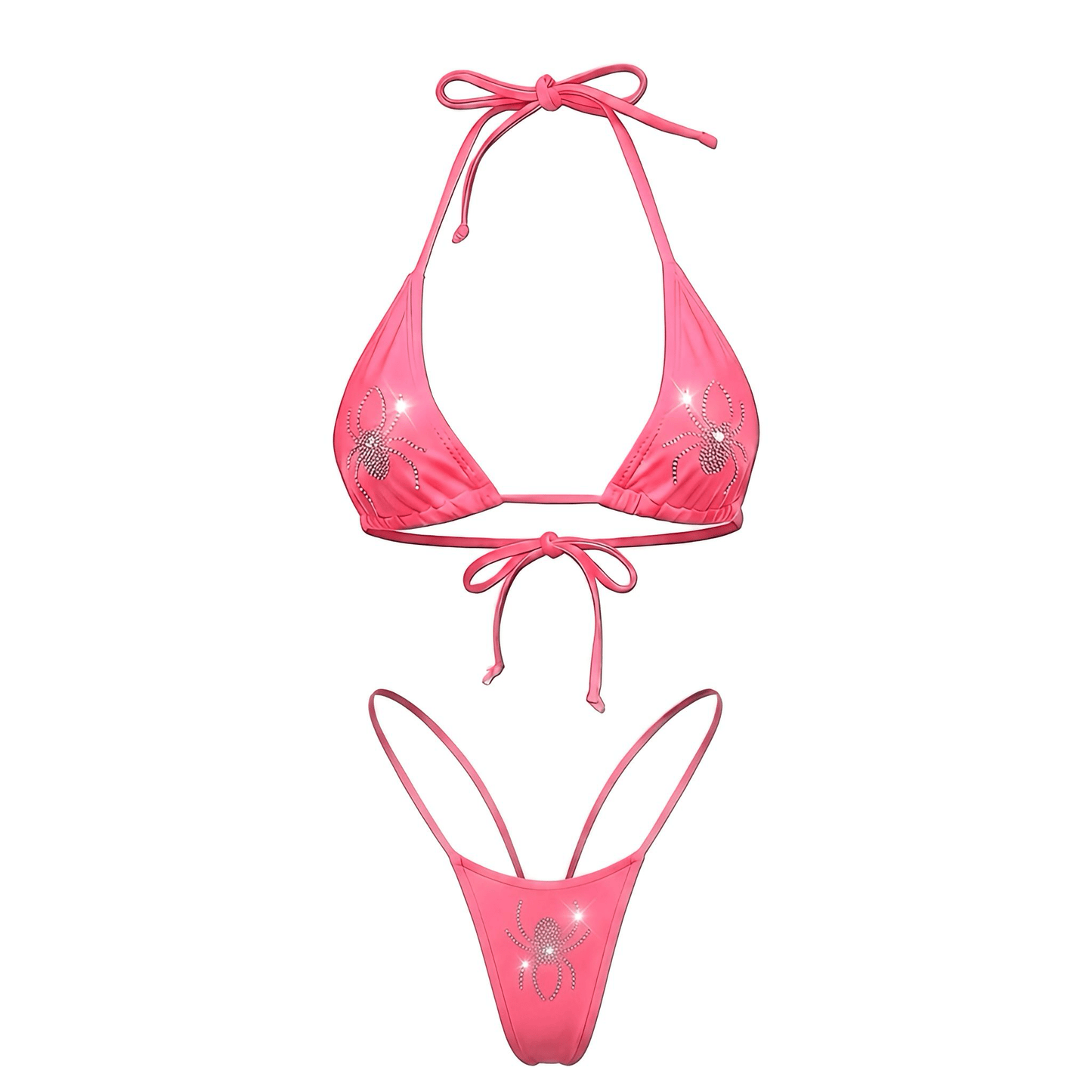 Coral Rhinestoned Spider G String Thong Mini Tri - Kini Set - GrlFriday Shop