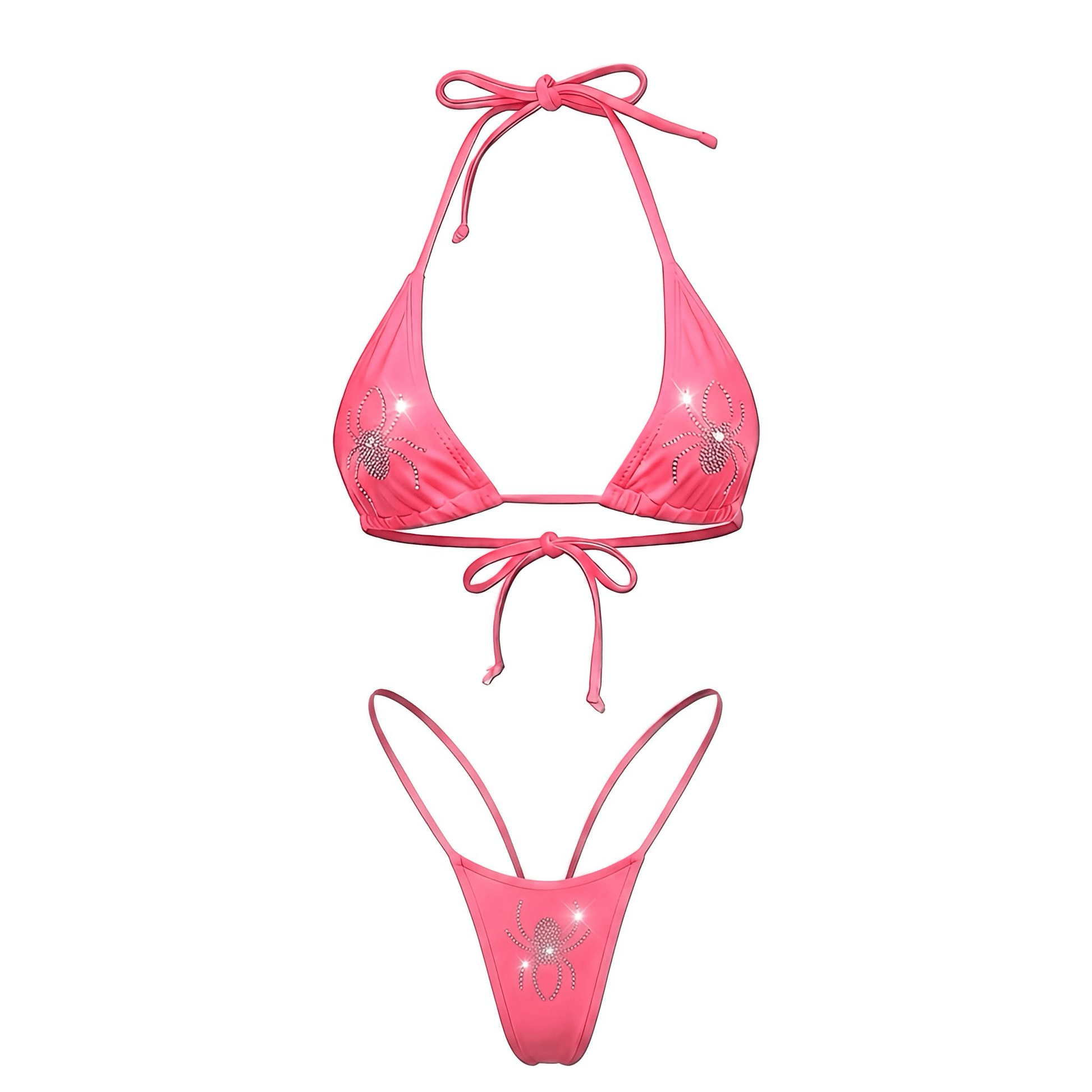 Coral Rhinestoned Spider G String Thong Mini Tri - Kini Set - GrlFriday Shop