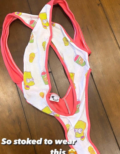 Criss - Cross Contrast Thong Monokini - Bart Simpson - Upcycled Tee - GrlFriday Shop