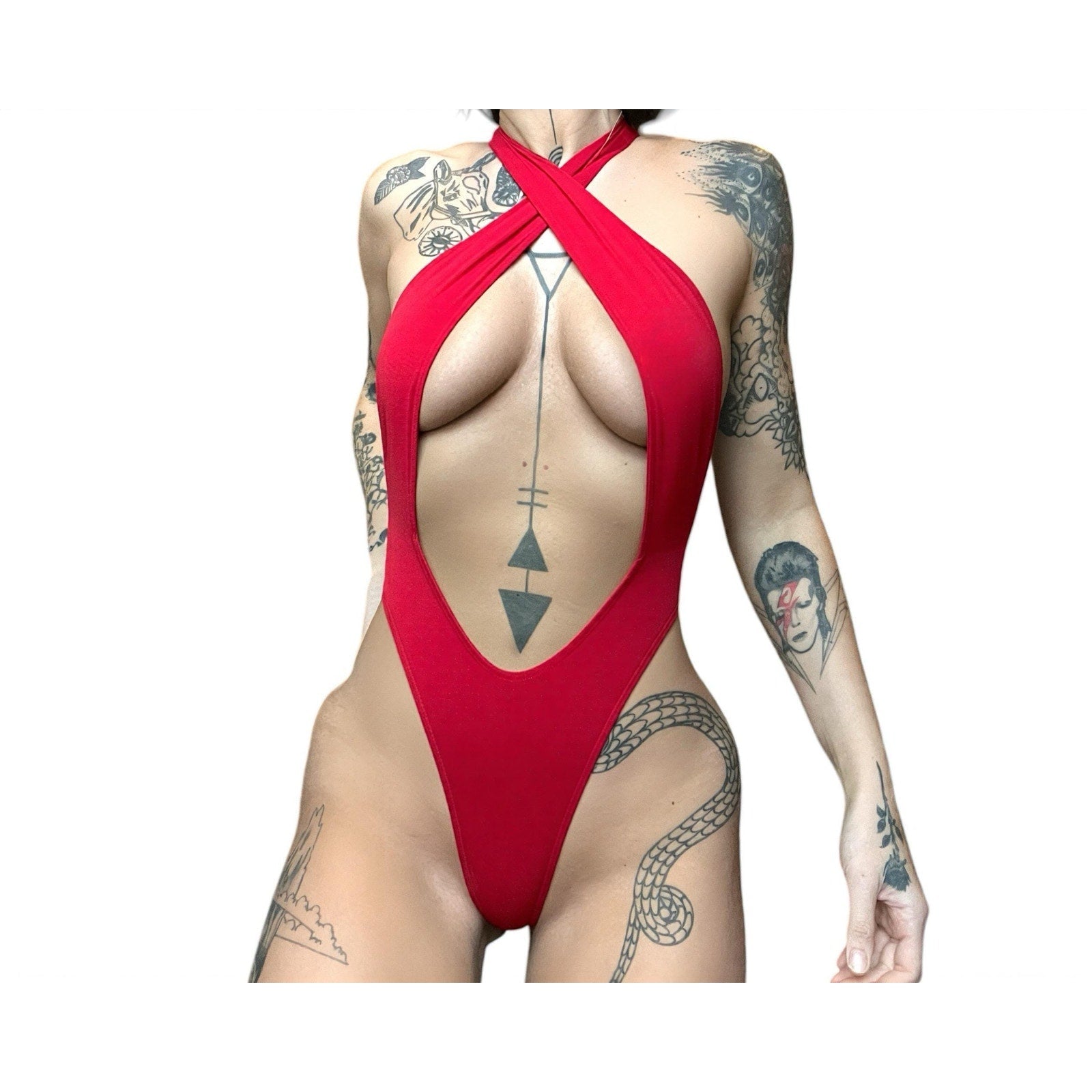Criss - Cross Thong Stripper Bodysuit - Cherry Red - GrlFriday Shop