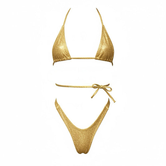 Gold Retro High Cut Thong Tri - Kini Set - String Bikini - GrlFriday Shop
