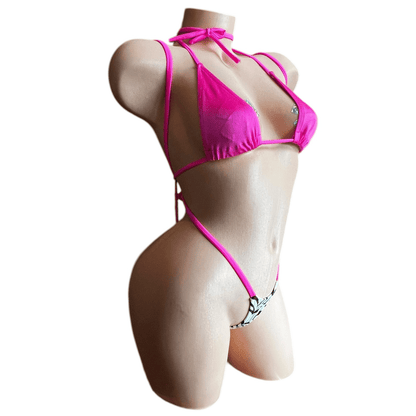 Hot Pink and Black + White Zebra Print Slingshot Microkini - EXOTIC DANCEWEAR - GrlFriday Shop