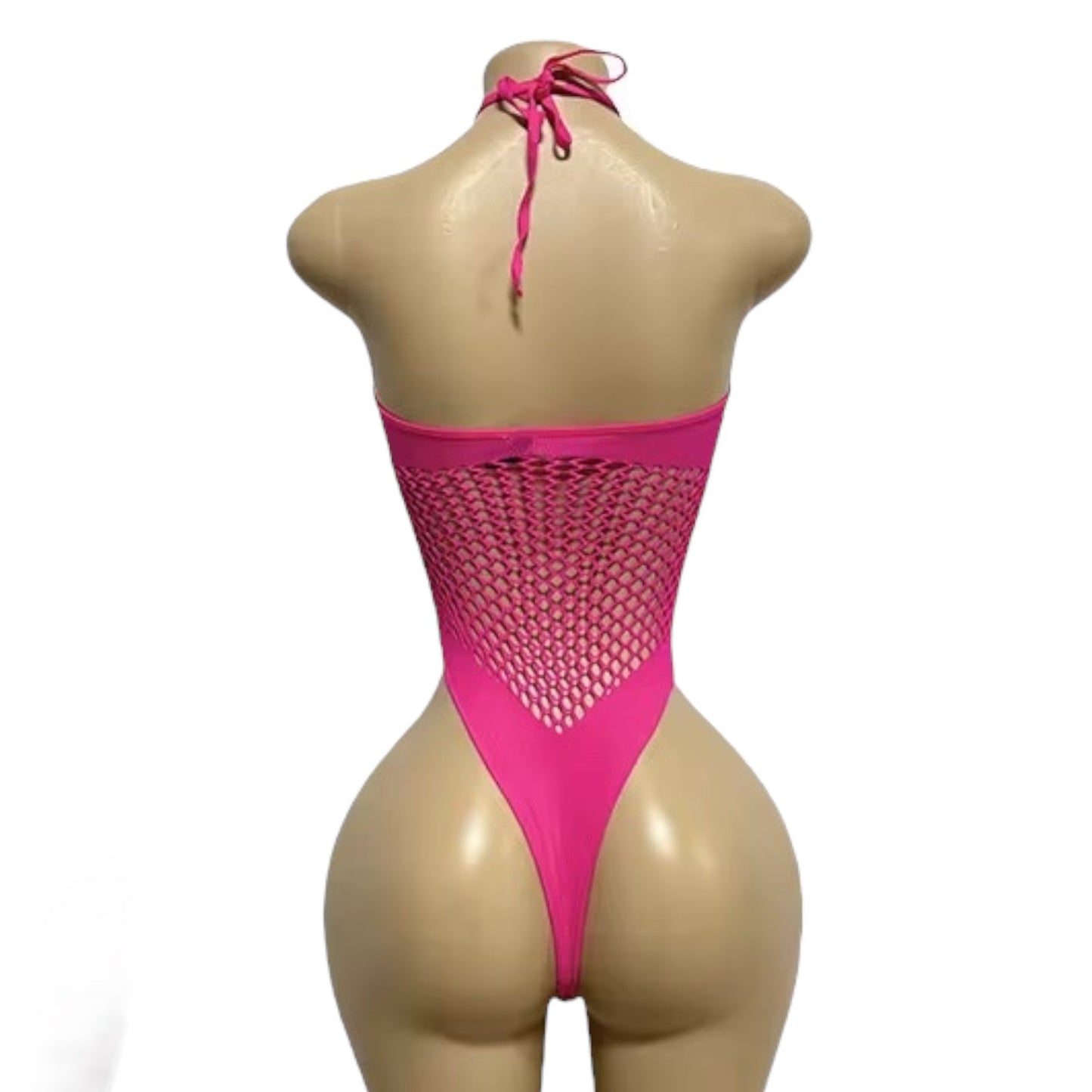 Hot Pink Halter Keyhole Fishnet Bodysuit - EXOTIC DANCEWEAR - GrlFriday Shop