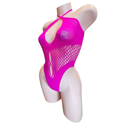 Hot Pink Halter Keyhole Fishnet Bodysuit - EXOTIC DANCEWEAR - GrlFriday Shop