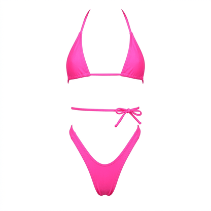 Hot Pink Retro High Cut Thong Tri - Kini Set - GrlFriday Shop